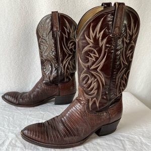 Vintage Dan Post Raleigh Teju Lizard Leather Boots brown mens 10 D Cowboy Boots
